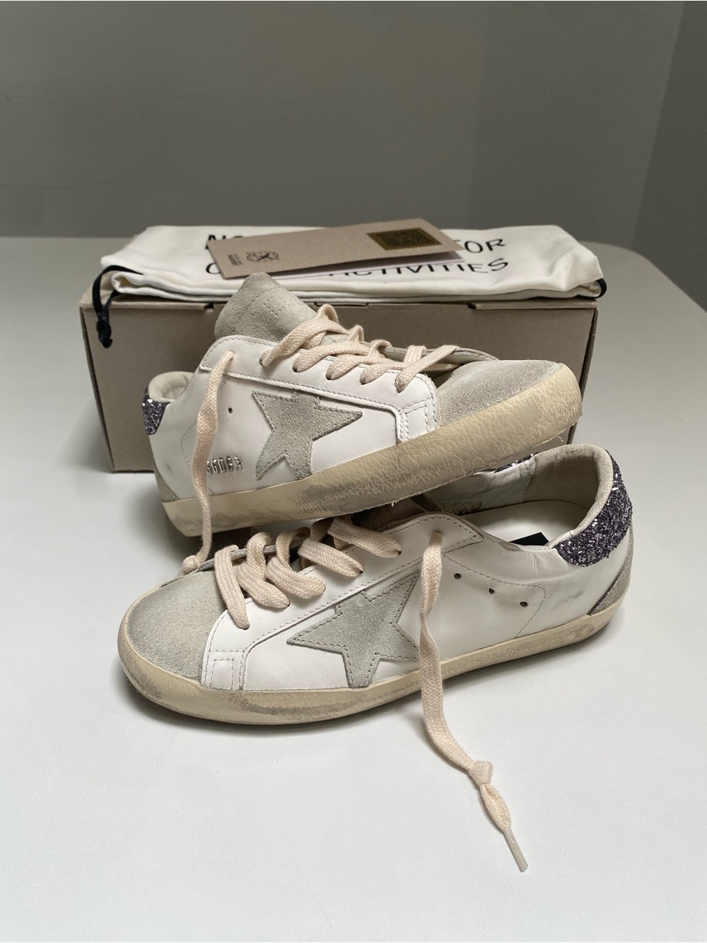 Golden Goose Superstar Sneaker White Leather/Ice/Gray/Glitter sz 36 New in Box - Picture 12 of 14